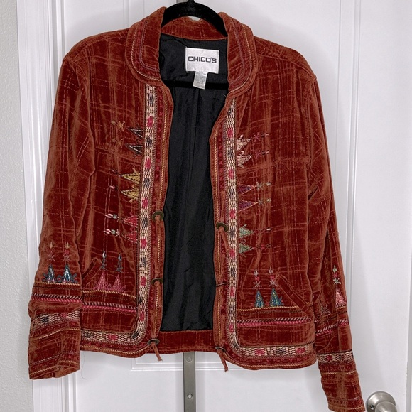 Chico's Velvet Embroidered Boho Blazer - Picture 1 of 6